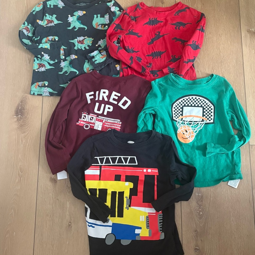 Old Navy Kids Long Sleeve Tees - Dinosaur, Fire Truck, Basketball Designs